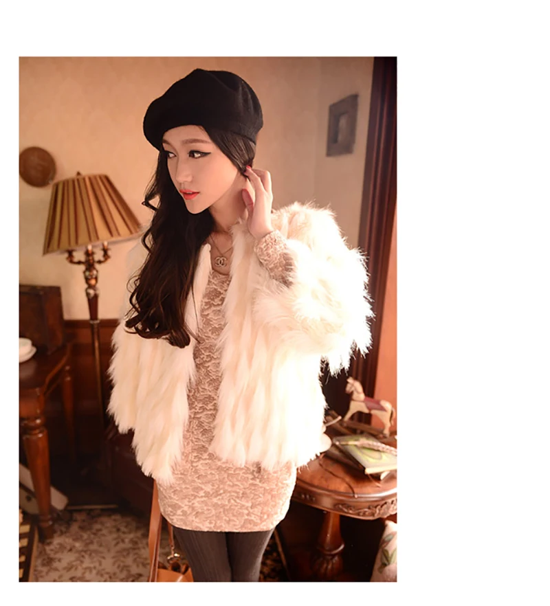 New Fashion Women Coat Korean Version Round Neck Warm Wine Pink Short Fox Hair Jackets Female Autumn Winter Outerwear Coat D8A78 (1)