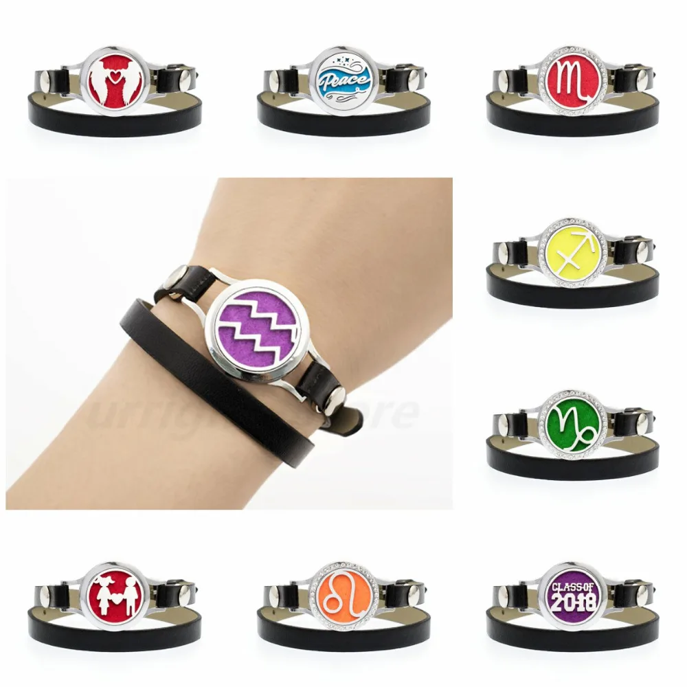 Peace heart with wing 12 zodiac Essential oil Diffuser Locket perfume bracelet Pu Twist screw 25mm locket Women jewelry 10pads
Peace heart with wing 12 zodiac Essential oil Diffuser Locket perfume bracelet Pu Twist screw 25mm locket Women jewelry 10pads