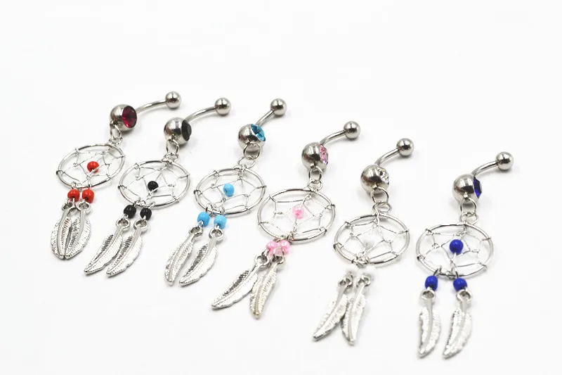 30pcs Surgical Steel Bar Hand Made Dream Catcher Navel Belly Ring Button 14g Dangle Rings Body Piercing Jewelry |