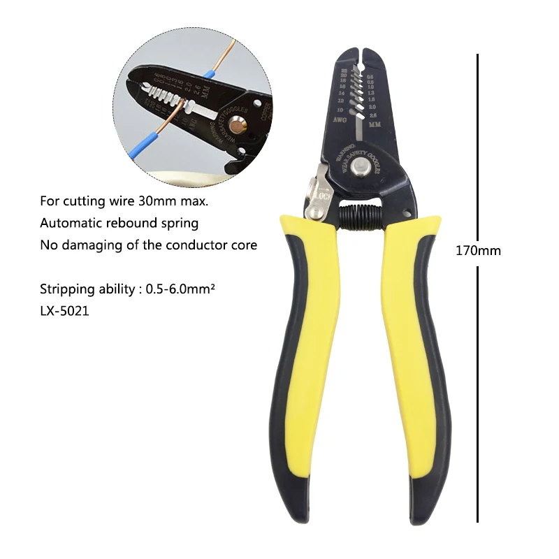 Hand tools Wire stripping multitool cutter pliers cable plier for cutting wire 30mm max stripping ability 0.5-6.0mm2 LX-5021
Hand tools Wire stripping multitool cutter pliers cable plier for cutting wire 30mm max stripping ability 0.5-6.0mm2 LX-5021