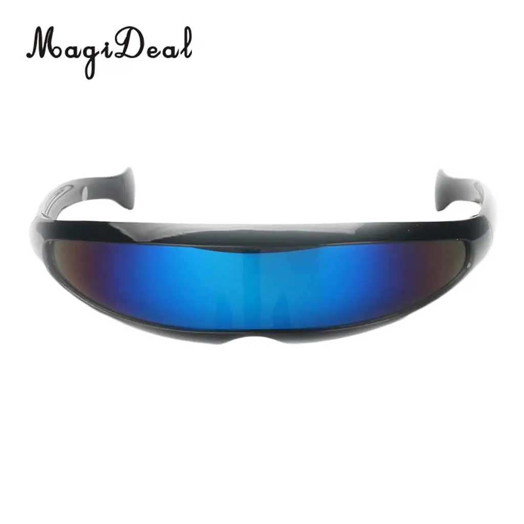 MagiDeal 2 Pieces Stylish Narrow Blue Metallic Silver Outer Space Robot Alien Eyeglasses Shade Eyewear Future Soldier Sunglasses