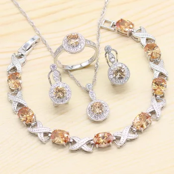 Orange Champagne Cubic Zirconia Silver Color Wedding Jewelry Sets for Women with Bracelet Ring Earrings Pendant Necklace
Orange Champagne Cubic Zirconia Silver Color Wedding Jewelry Sets for Women with Bracelet Ring Earrings Pendant Necklace
