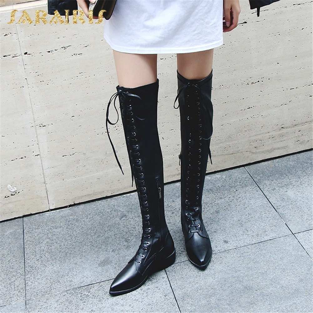 SARAIRIS New Arrivals Genuine Leather Pointed Toe Summer Stretch Boots Woman Shoes Chunky Heels Lace Up Shoes Woman Boots Female
SARAIRIS New Arrivals Genuine Leather Pointed Toe Summer Stretch Boots Woman Shoes Chunky Heels Lace Up Shoes Woman Boots Female