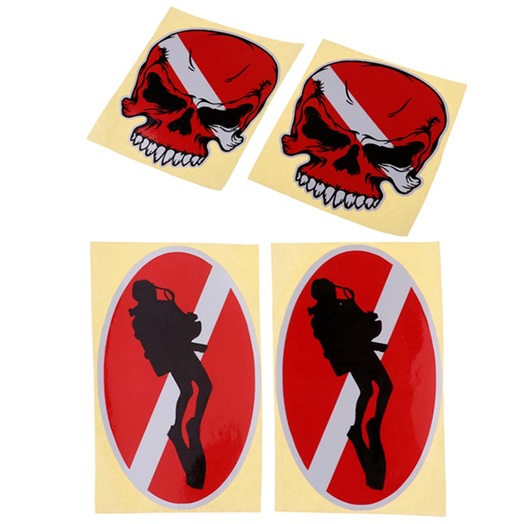 4Pcs Scuba Diving Skull, Diver Down Sticker Decal for Kayak Car Truck Bumper Fishing Boat Dinghy Laptop Wall Window 4Pcs Scuba Diving Skull, Diver Down Sticker Decal for Kayak Car Truck Bumper Fishing Boat Dinghy Laptop Wall Window