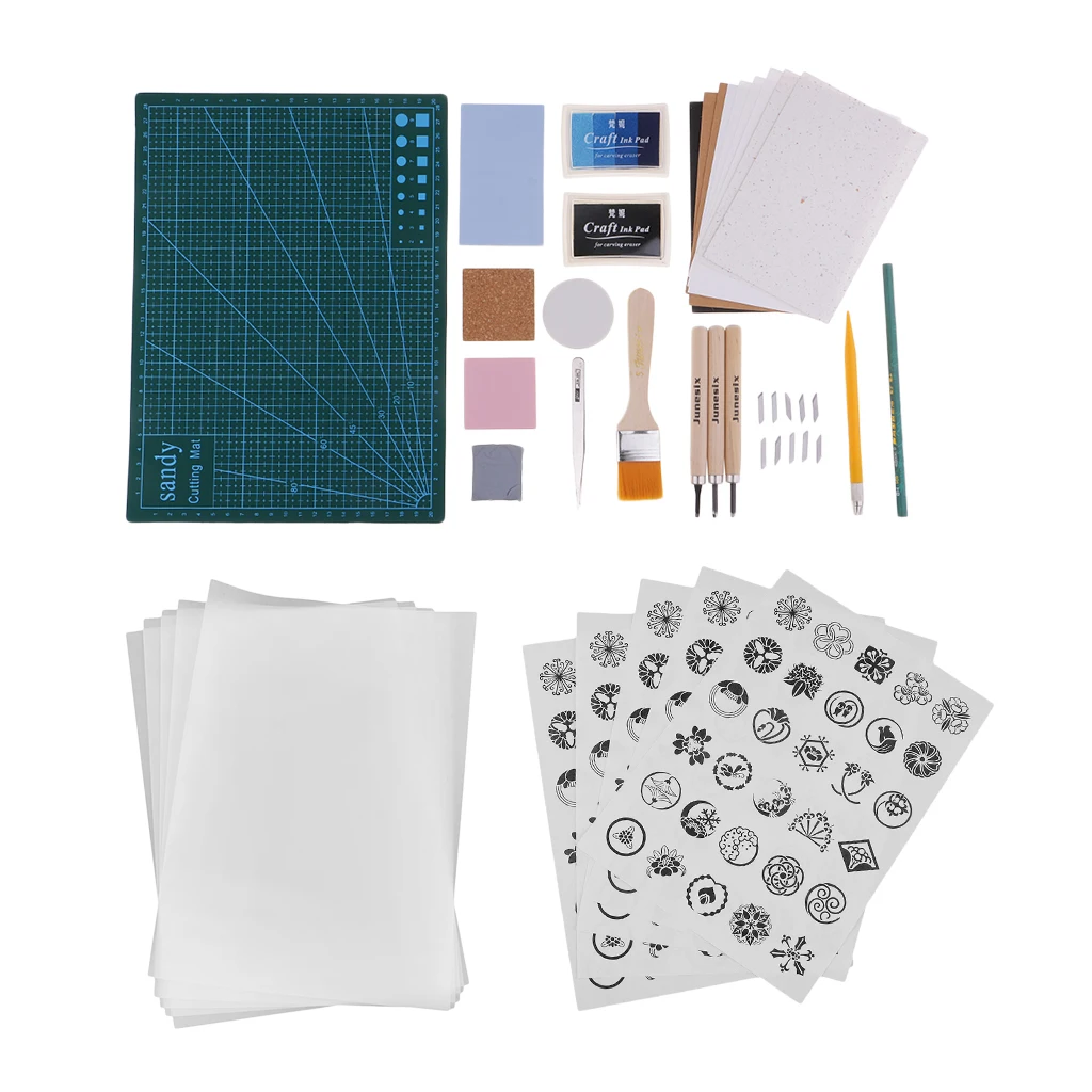 1 Set DIY Rubber Stamp Carving Block with Chisels Tracing Paper Blades Cutting Mat Tools Ink Pad Kit for Scrapbook Card Making
1 Set DIY Rubber Stamp Carving Block with Chisels Tracing Paper Blades Cutting Mat Tools Ink Pad Kit for Scrapbook Card Making