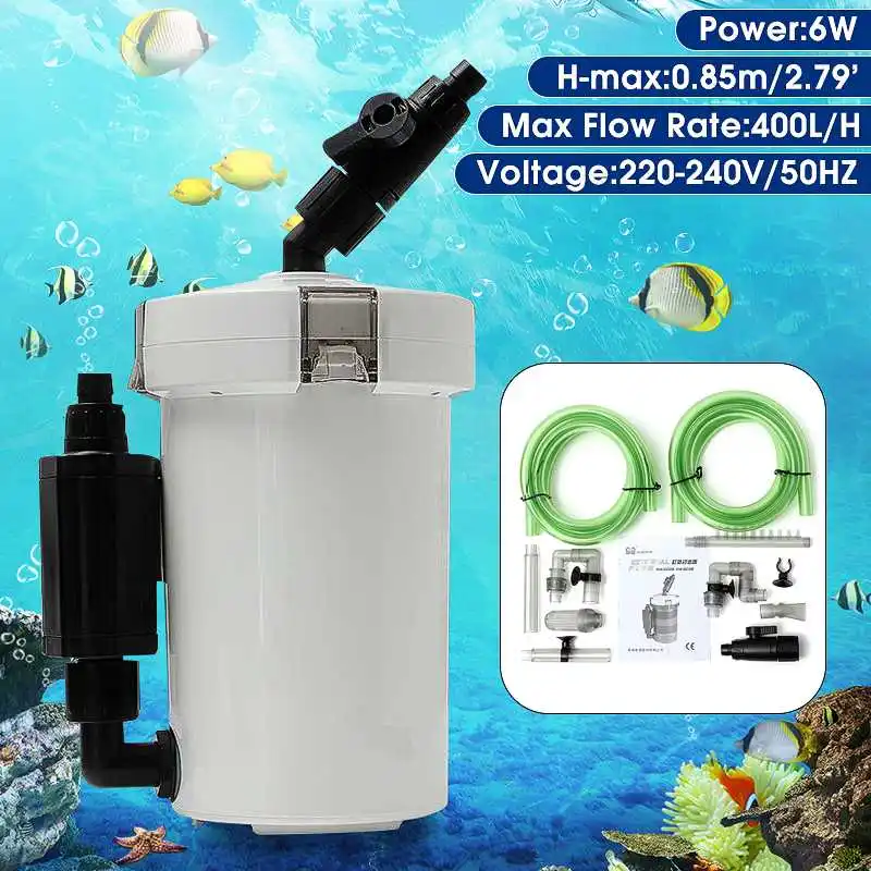 220-240V 6W 400l/h Aquarium Fish Tank External Ultra-quiet Canister Filter Table Top HW-602B Fish Tank Outer Filtration System 
220-240V 6W 400l/h Aquarium Fish Tank External Ultra-quiet Canister Filter Table Top HW-602B Fish Tank Outer Filtration System