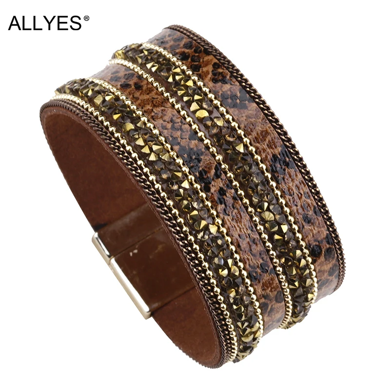 ALLYES Leather Bracelets For Women Magnetic Clasp Retro Wristband Bangle Boho Style Crystal Wide Cuff Bracelet Female Jewelry
ALLYES Leather Bracelets For Women Magnetic Clasp Retro Wristband Bangle Boho Style Crystal Wide Cuff Bracelet Female Jewelry