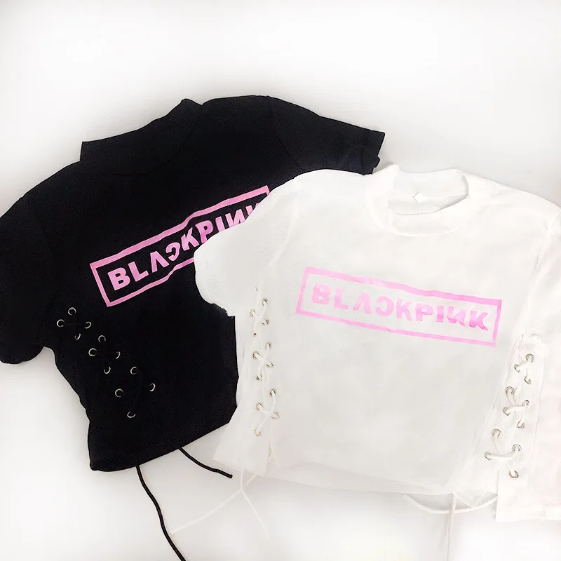 kpop Blackpink Lisa Rose Jennie jisoo Lace-up sexy T-shirt umbilical top Harajuku fashion tshirt for girl Party costume
kpop Blackpink Lisa Rose Jennie jisoo Lace-up sexy T-shirt umbilical top Harajuku fashion tshirt for girl Party costume