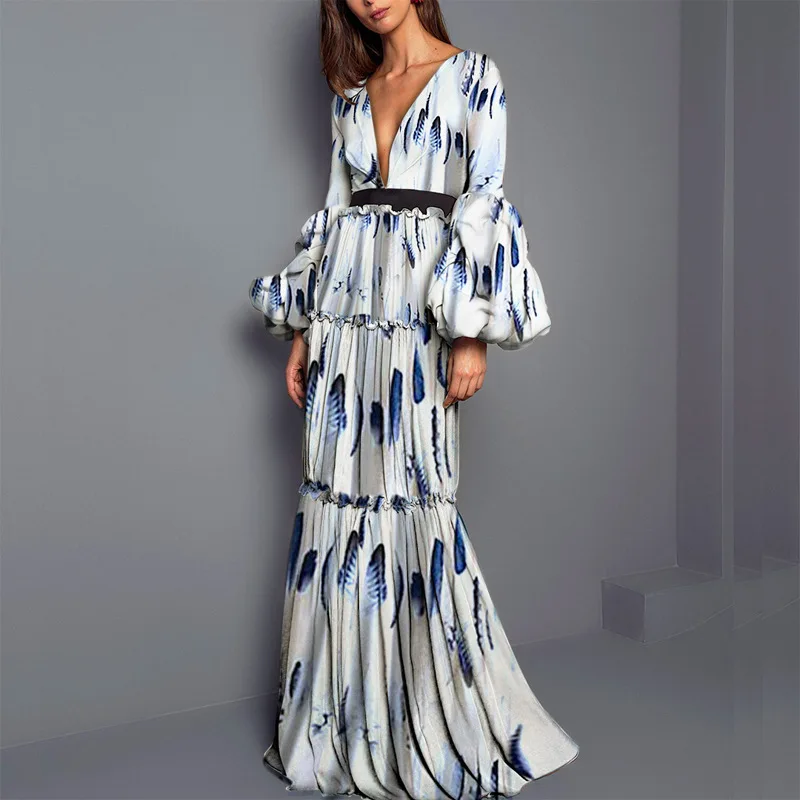 Women Vintage Elegant Formal Maxi Dress Floral Ethnic Pleated Bohemian Dress Lantern Sleeve Sexy Deep V Party Dress Vestido
Women Vintage Elegant Formal Maxi Dress Floral Ethnic Pleated Bohemian Dress Lantern Sleeve Sexy Deep V Party Dress Vestido