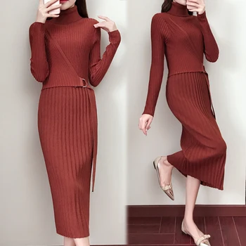 Women knitwear long dresses slim korean version fall and winter long sleeve turtleneck knit sweater dress vestidos belt design
Women knitwear long dresses slim korean version fall and winter long sleeve turtleneck knit sweater dress vestidos belt design