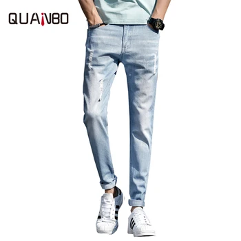 QUANBO Mens Nine-point hole ripped jeans 2019 Spring Summer Ankle-Length Jeans Fashion Slim Fit Cotton Trend Denim Pants Brand
QUANBO Mens Nine-point hole ripped jeans 2019 Spring Summer Ankle-Length Jeans Fashion Slim Fit Cotton Trend Denim Pants Brand