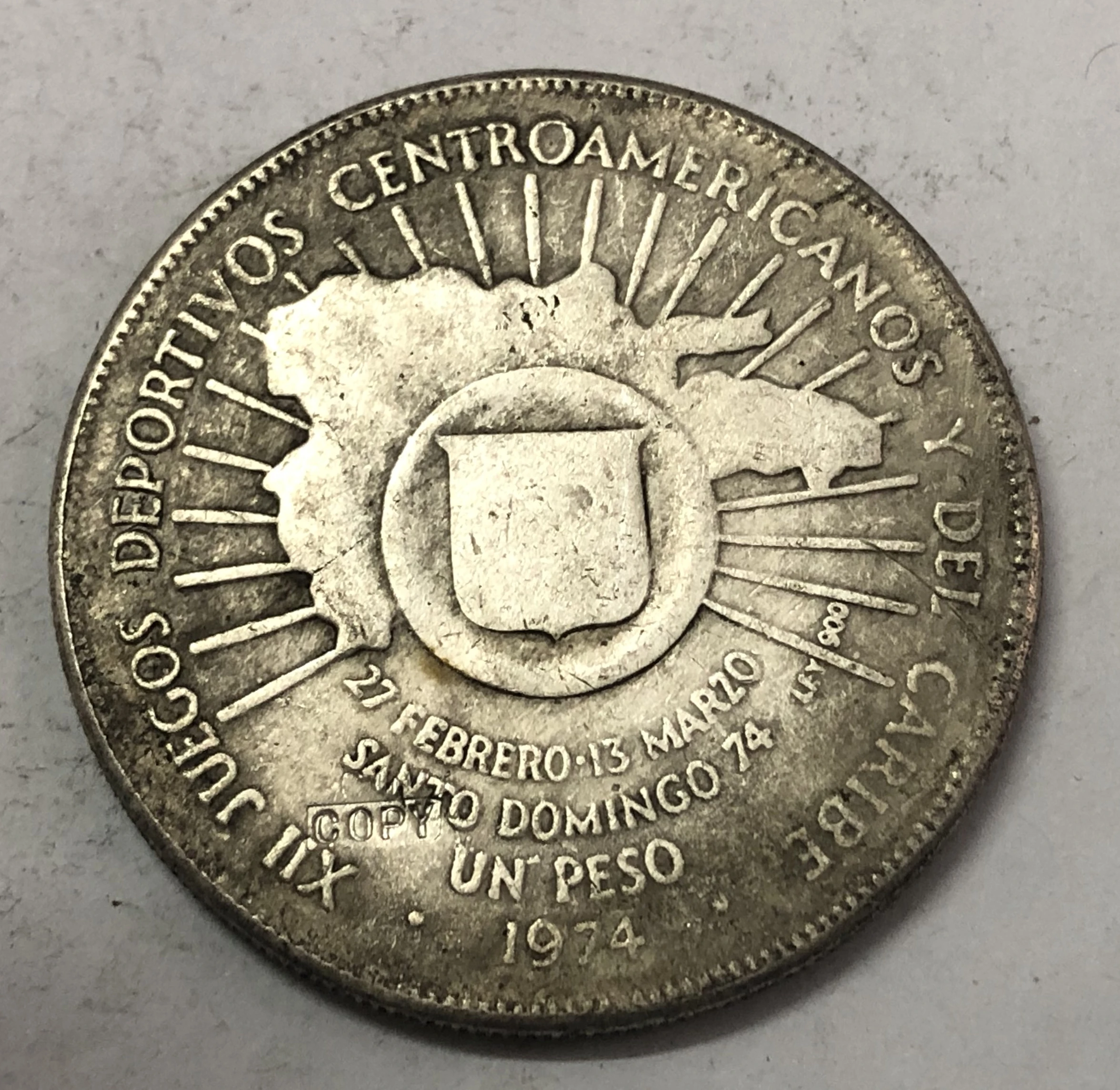 1974 Dominican Republic 1 Peso Central American and Caribbean Games Commemorative issue Coin Exact Copy
1974 Dominican Republic 1 Peso Central American and Caribbean Games Commemorative issue Coin Exact Copy
