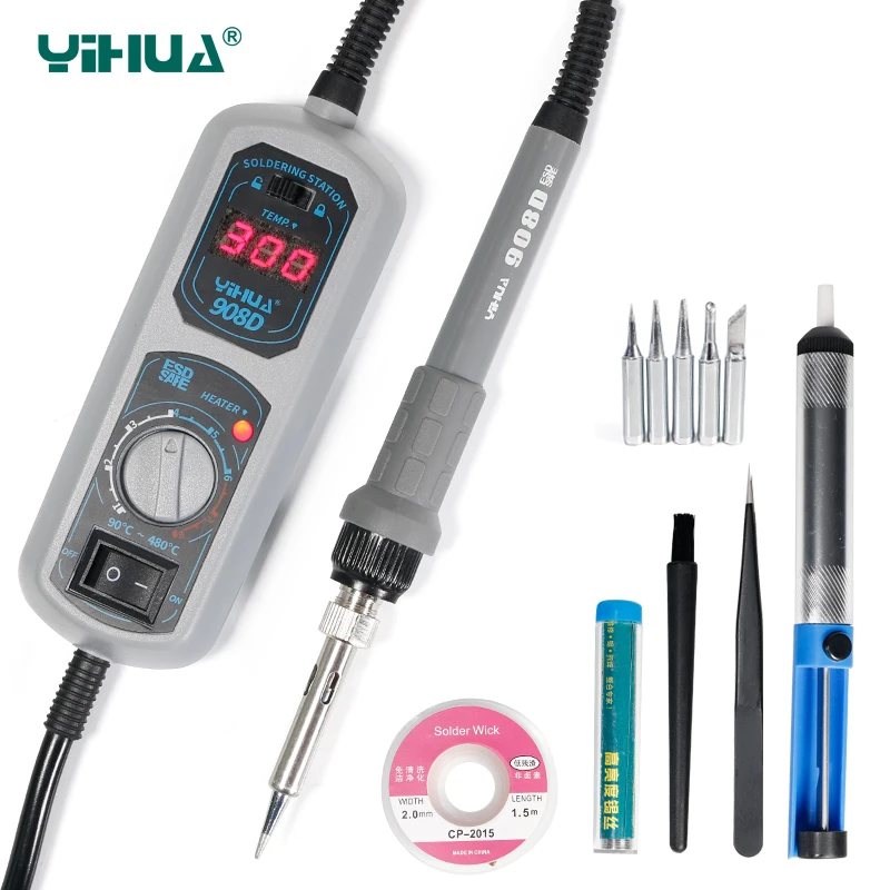Celsius Fahrenheit Temperature Adjustable Soldering Iron YIHUA 908D Soldering Iron Station For Soldering Electronic Component
Celsius Fahrenheit Temperature Adjustable Soldering Iron YIHUA 908D Soldering Iron Station For Soldering Electronic Component
