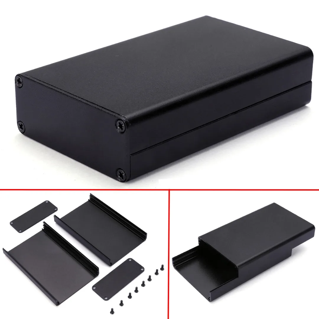 Aluminum PCB Instrument Box Enclosure DIY Electronic Project Case Panels Screws DIY Built-in Grooves Black 80x50x20mm