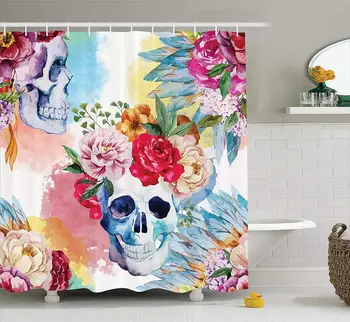 Colorful Pattern with Skull Headdress Ornament Portrait Wild Watercolor Effect Polyester Fabric Bathroom Shower Curtain 
Colorful Pattern with Skull Headdress Ornament Portrait Wild Watercolor Effect Polyester Fabric Bathroom Shower Curtain