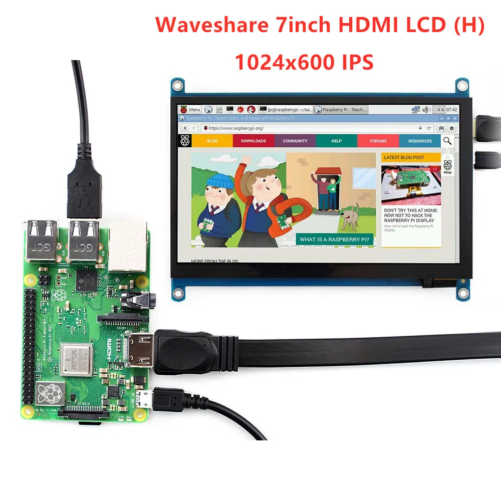 7 дюймовый емкостный сенсорный монитор Waveshare с HDMI и ЖК дисплеем (H) 1024x600 IPS