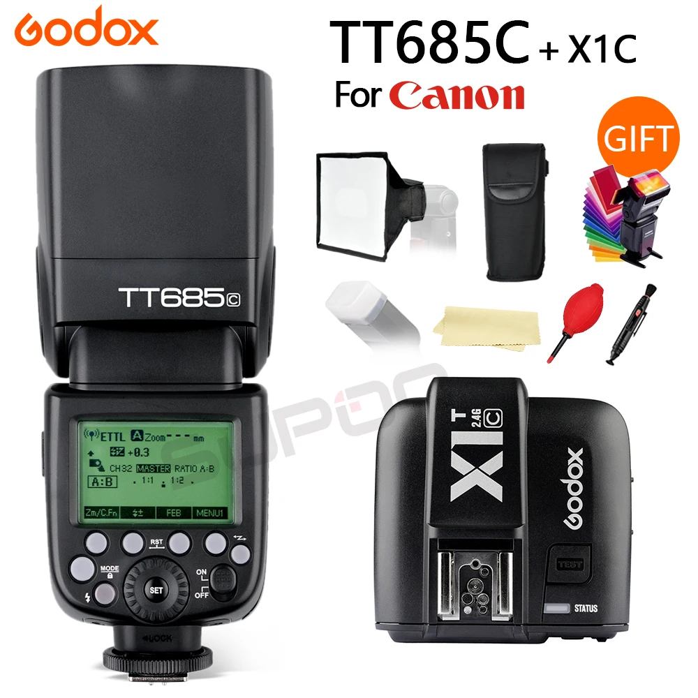 Godox TT685C Flash Speedlite TT685-C 2.4G Wireless i-TTL High-speed sync 1/8000s GN60 + X1T-C Transmitter for Canon DSLR Camera
Godox TT685C Flash Speedlite TT685-C 2.4G Wireless i-TTL High-speed sync 1/8000s GN60 + X1T-C Transmitter for Canon DSLR Camera