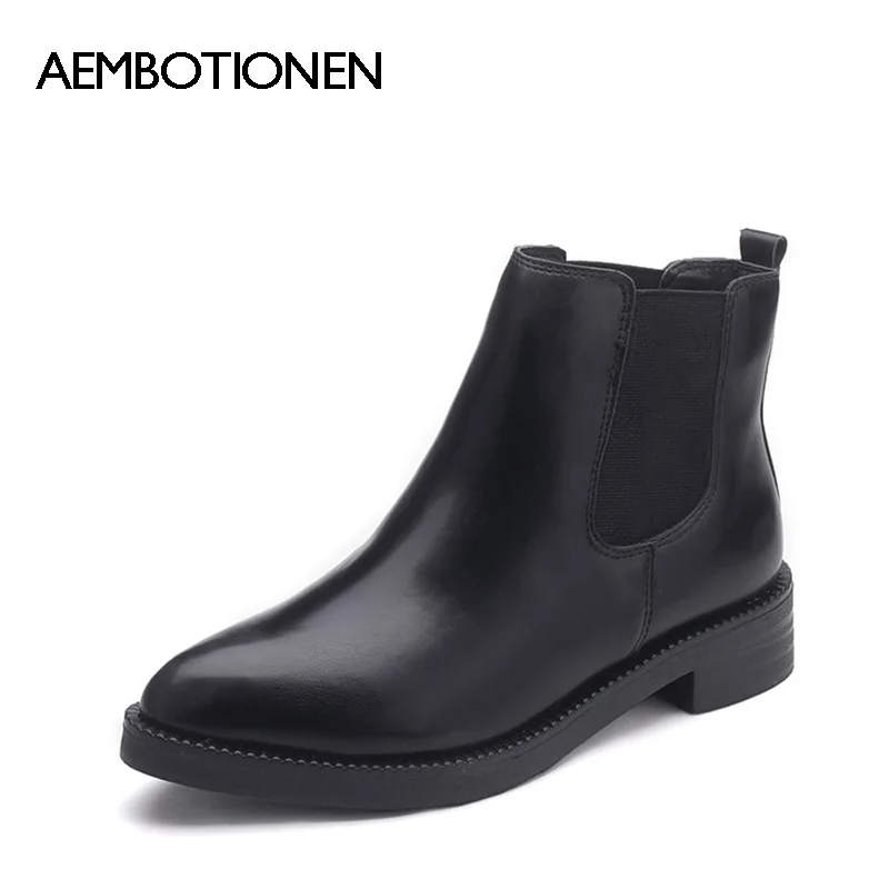 2016 New Autumn Winter Boots Women Snow Ankle Boots Fashion PU Leather Woman Martin boots Black Pointed Toe Women Winter Shoes