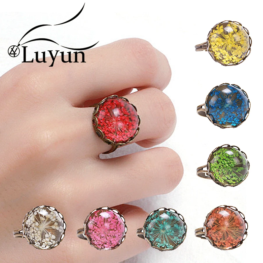 8-Color Dried Flower Ring Round Crystal Glass Jewelry Adjustable Bronze Bottom Summer Style Handmade Dried Fower Jewelry
8-Color Dried Flower Ring Round Crystal Glass Jewelry Adjustable Bronze Bottom Summer Style Handmade Dried Fower Jewelry