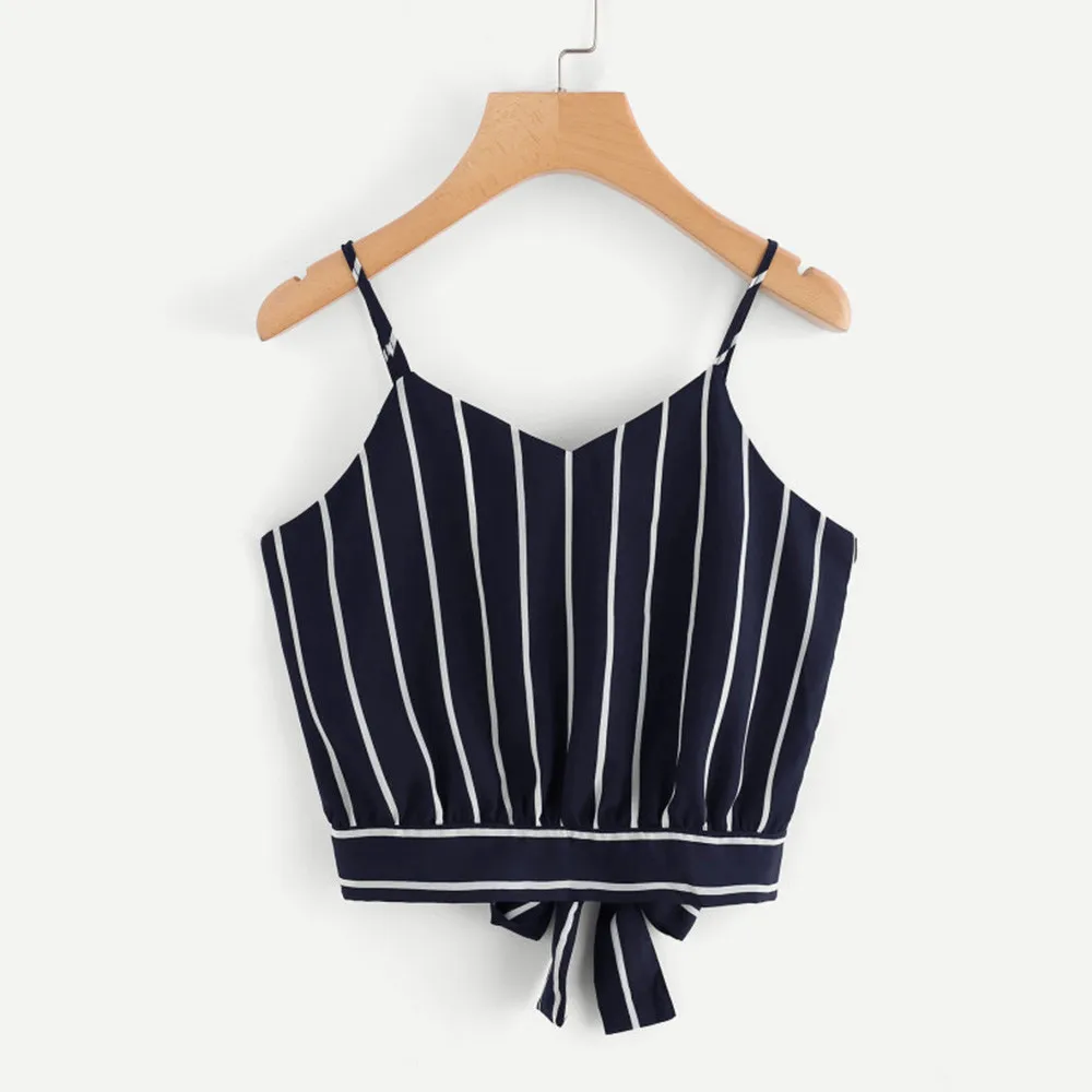 Summer 2018 Tank Tops Women's Self Tie Back V Neck Striped Crop Cami Top Camisole Blusa Casual Sexy women's t-shirts Female tops
Summer 2018 Tank Tops Women's Self Tie Back V Neck Striped Crop Cami Top Camisole Blusa Casual Sexy women's t-shirts Female tops