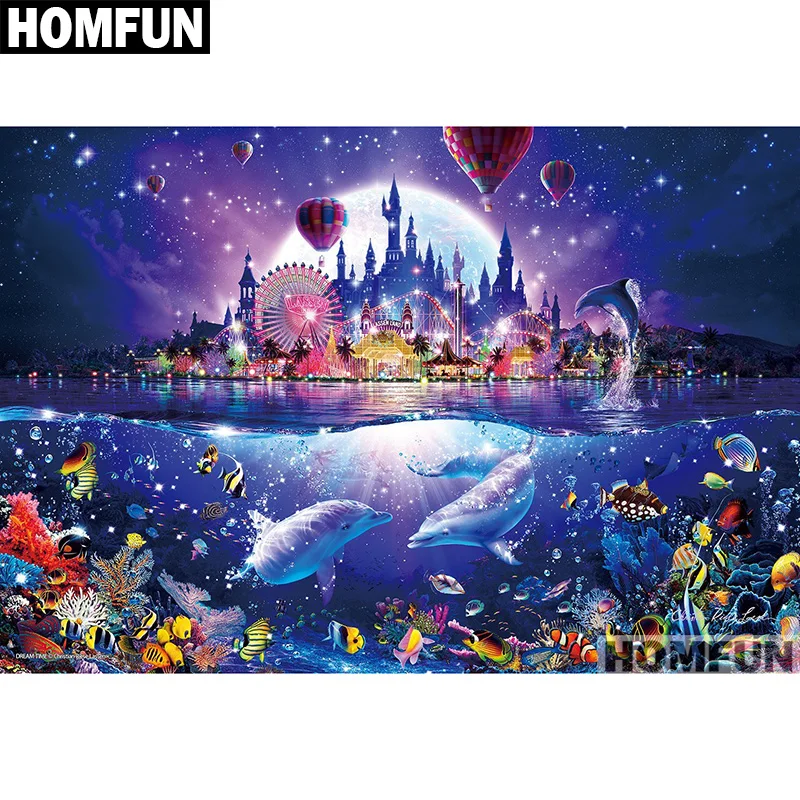 Алмазная 5D Вышивка HOMFUN Замок Дельфина картина с полными квадратными/круглыми