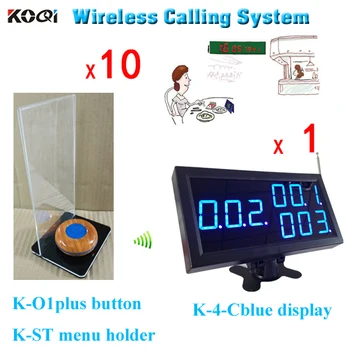 Wireless counter buzzer K-4-Cblue display + K-O1plus table bells + K-ST menu holder 
Wireless counter buzzer K-4-Cblue display + K-O1plus table bells + K-ST menu holder