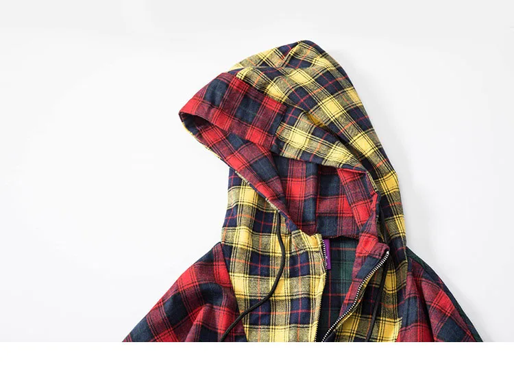 Patchwork Pullover Plaid Long Sleeve Hoodies Shirts 5
