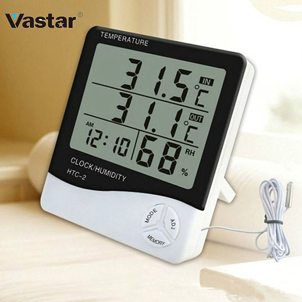 Vastar LCD Electronic Digital Temperature Humidity Meter Indoor Outdoor Thermometer Hygrometer Weather Station Clock HTC-1 HTC-2
Vastar LCD Electronic Digital Temperature Humidity Meter Indoor Outdoor Thermometer Hygrometer Weather Station Clock HTC-1 HTC-2