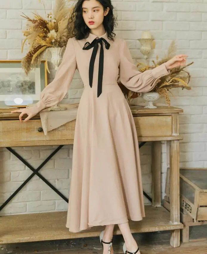 High Quality 2019 Spring Hot Sale Elegant Peter Pan Collar Bowknot Woman Long Dress Apricot
High Quality 2019 Spring Hot Sale Elegant Peter Pan Collar Bowknot Woman Long Dress Apricot