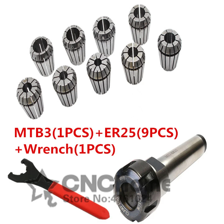 9pcs ER25 Spring Collets +1PCS ER25 Wrench+ 1PCS MT3 M12 ER25 Collet Chuck Morse Taper Holder For CNC Milling Lathe Tool
9pcs ER25 Spring Collets +1PCS ER25 Wrench+ 1PCS MT3 M12 ER25 Collet Chuck Morse Taper Holder For CNC Milling Lathe Tool