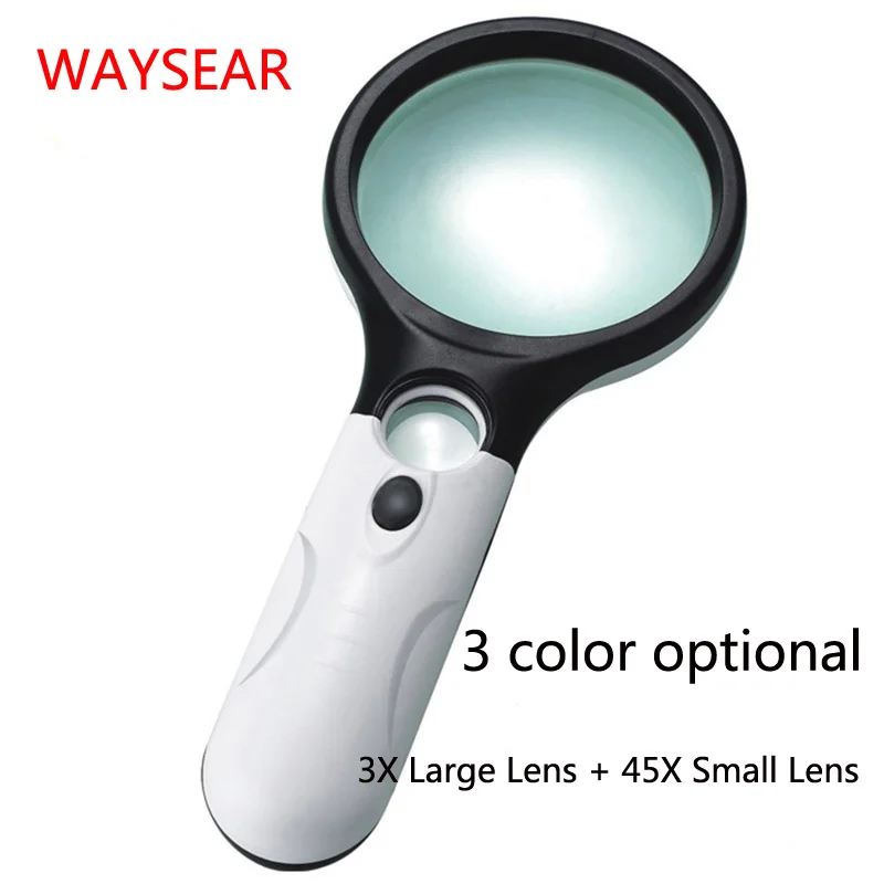 magnifier magnifying glass with led lights 3X Glass Large Lens+45X Acrylic Small Lens magnified for Old man reading helping hand
magnifier magnifying glass with led lights 3X Glass Large Lens+45X Acrylic Small Lens magnified for Old man reading helping hand