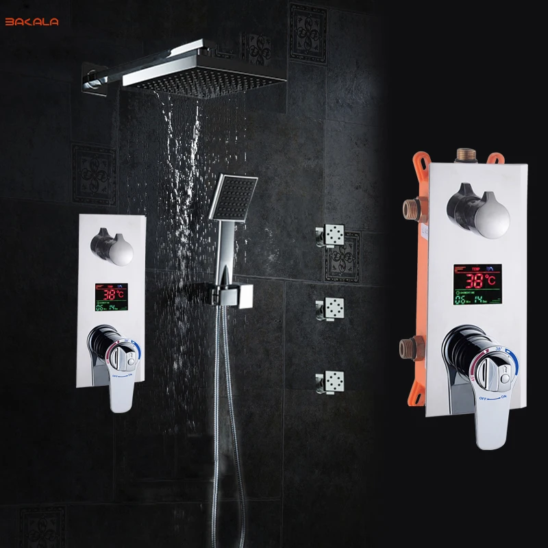 Bathroom Shower Set 3 Functions massage jets Thermostatic LED Digital Display Shower Mixer Concealed 10" Rainfall Shower Head
Bathroom Shower Set 3 Functions massage jets Thermostatic LED Digital Display Shower Mixer Concealed 10" Rainfall Shower Head