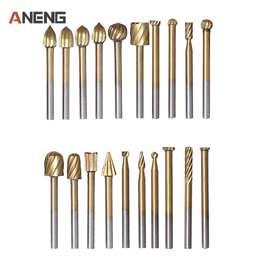 20 HSS Titanium Coating Routing Router Grinding Bit Burr Speed Kit For Dremel Wood Rotary Milling Cutter Tool Set NG4S
20 HSS Titanium Coating Routing Router Grinding Bit Burr Speed Kit For Dremel Wood Rotary Milling Cutter Tool Set NG4S