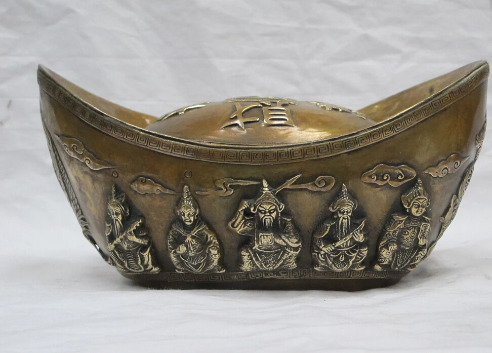 9.5"China Feng shui Bronze Piggy Bank dragon and phoenix money-box yuanbao Ingot