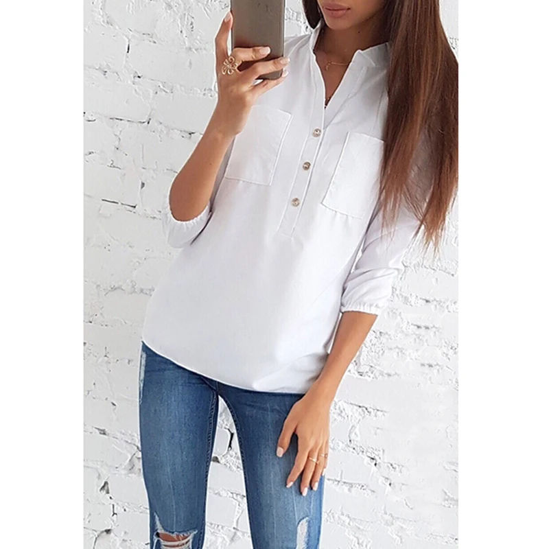 2019 New Women Sexy V Neck Buttons Blouse Shirt Spring Summer Three Quarter Sleeve Black White Office Ladies Tops SJ1474V
2019 New Women Sexy V Neck Buttons Blouse Shirt Spring Summer Three Quarter Sleeve Black White Office Ladies Tops SJ1474V