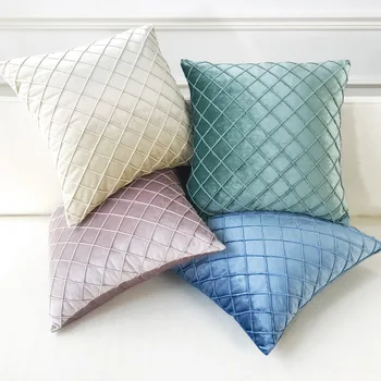 

45x45cm handmade luxury grid pleated cushion cover sofa living room plaid lumbar pillowcase decorative pillow cover indoor