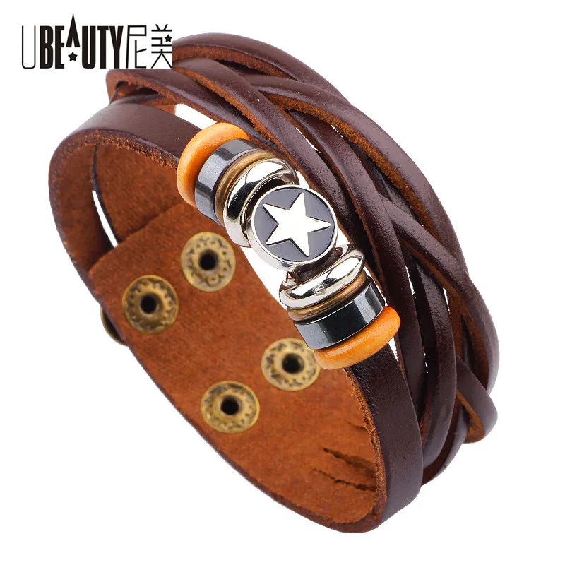 2017 New Charm Five-pointed star Braided Leather Bracelet & Bangle Multilayer Brown Snaps Clasp For Women Men Jewelry For Gift
2017 New Charm Five-pointed star Braided Leather Bracelet & Bangle Multilayer Brown Snaps Clasp For Women Men Jewelry For Gift