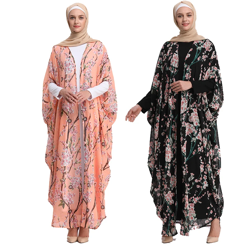 Open Abaya Floral Cardigan Robe Dubai Kaftan Long Muslim Hijab Dress Abayas For Women Jilbab Caftan Turkish Islamic Clothing |