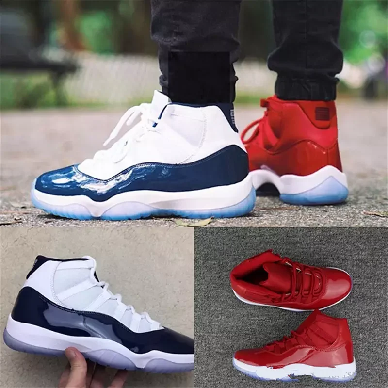 

Original AJ 11 XI Gym Red Chicago Bred Navy WIN LIKE UNC Space Jam Blackout Mens Athletic Sport Sneakers Jordan Basketball Shoes