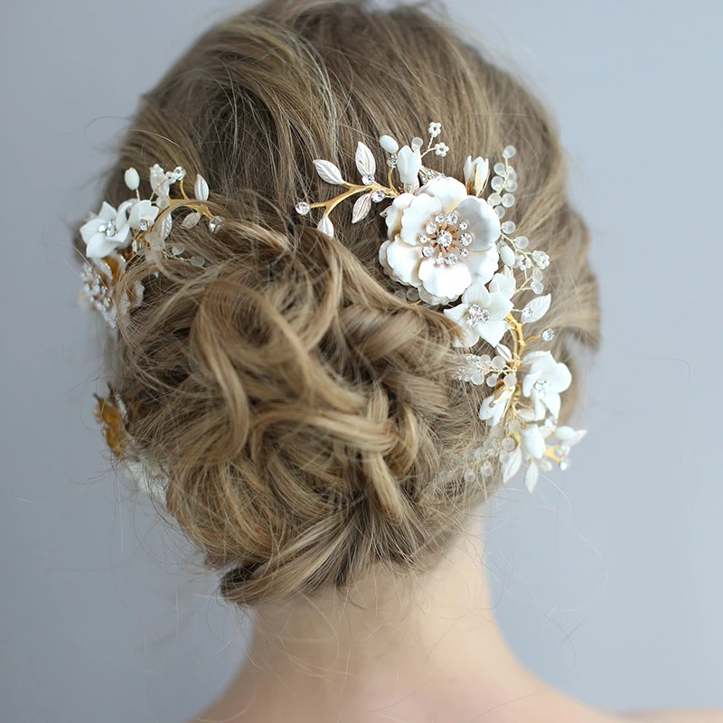 Handmade Gold Flower Bridal Hair Comb Jewelry Leaf Headpiece Women Wedding Prom Hair Pins Accessories 
Handmade Gold Flower Bridal Hair Comb Jewelry Leaf Headpiece Women Wedding Prom Hair Pins Accessories