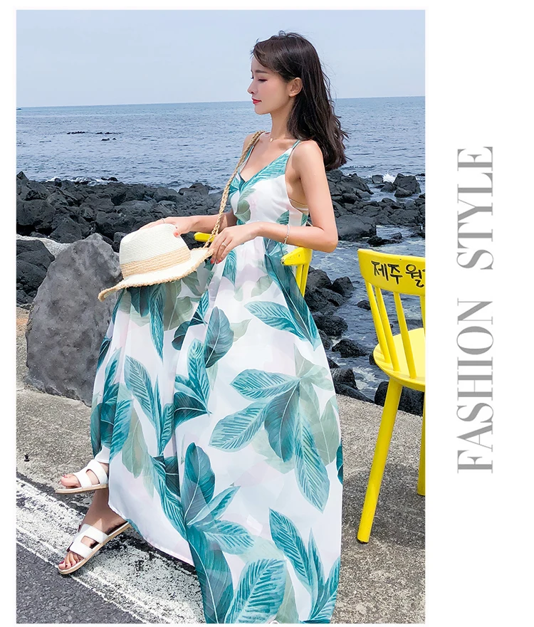 Casual Dresses Summer Vacation Beach Dress Floral Print Strap Chiffon