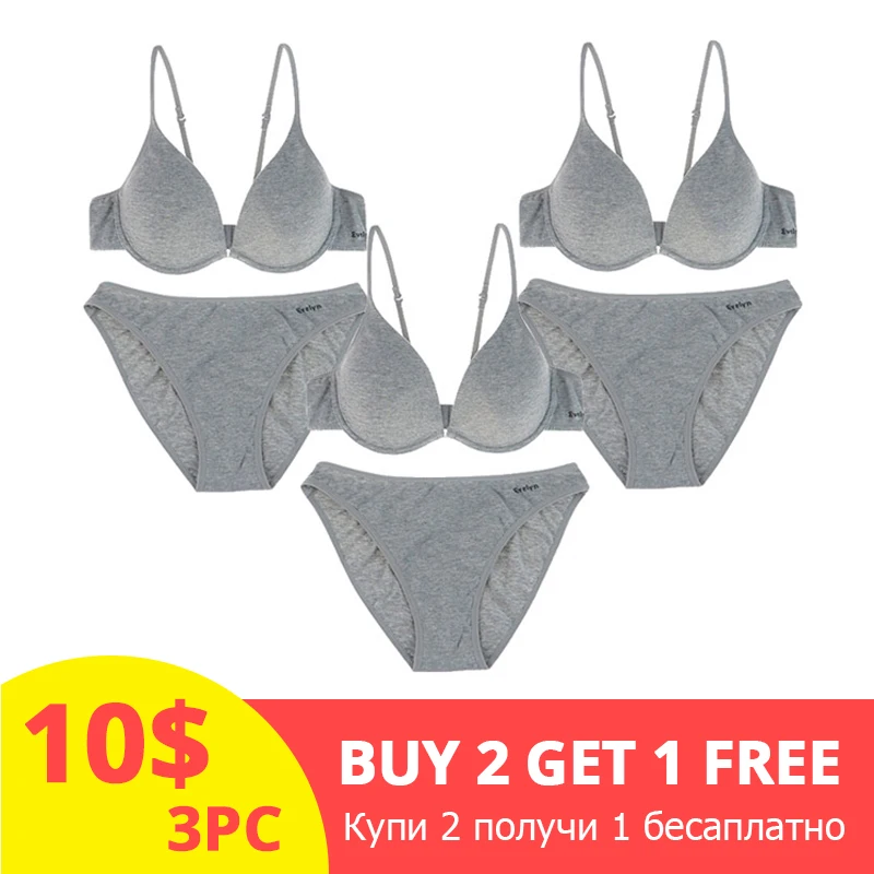 3 pieces Cotton women underwear set gray bra brief sets push up bralette Top quality lingerie female set Comfortable intimates
3 pieces Cotton women underwear set gray bra brief sets push up bralette Top quality lingerie female set Comfortable intimates