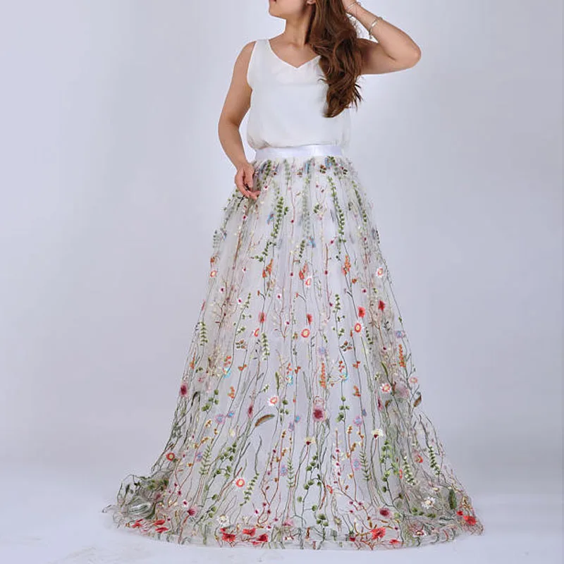 White Floral Embroidery Long Skirt High Waist Maxi Event Party Tulle Skirt Fashion Floral Pattern Lace Wedding Bridesmaid Skirts
White Floral Embroidery Long Skirt High Waist Maxi Event Party Tulle Skirt Fashion Floral Pattern Lace Wedding Bridesmaid Skirts