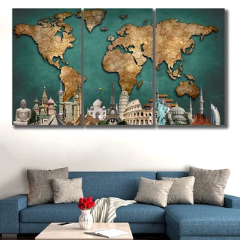 3 Panels HD World Map Monuments Wall Art Picture Home Decoration Living Room Canvas Print Wall Picture Printing
3 Panels HD World Map Monuments Wall Art Picture Home Decoration Living Room Canvas Print Wall Picture Printing