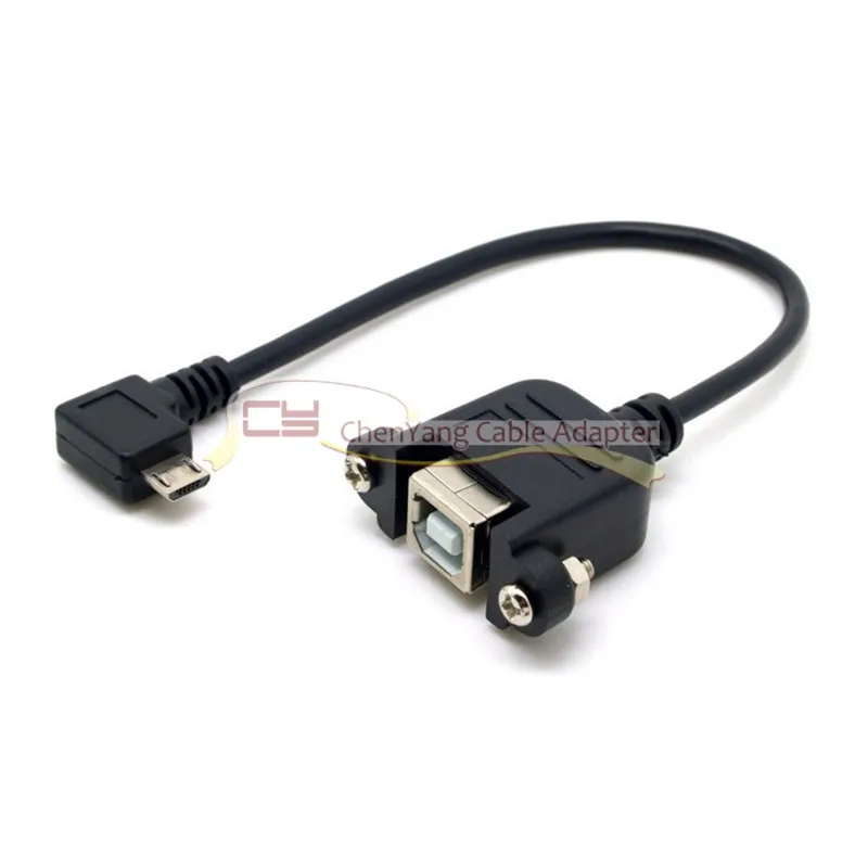 

20cm 90 Degree Left Angled Micro USB 5pin Male to USB B Female Panel Mount Type Cable with Screws