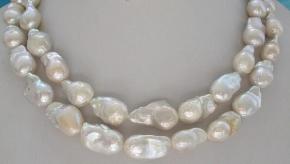 

Jew3109 charming SALE 35" huge white SOUTH Reborn Keshi Pearls necklace