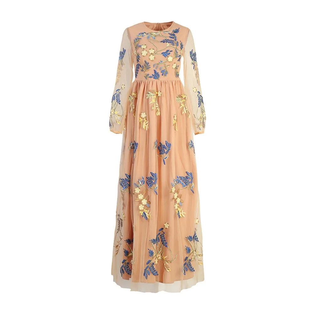 Bohemian Style 2018 Spring Europe Newest O-Neck Full Sleeve Mesh Embroidery Elegant Expansion Floor-Length Long Dress Women
Bohemian Style 2018 Spring Europe Newest O-Neck Full Sleeve Mesh Embroidery Elegant Expansion Floor-Length Long Dress Women