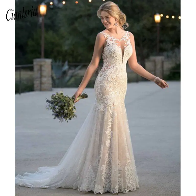 2019 Summer Mermaid Wedding Dresses Lace Appliques Bridal Gowns Lace Wedding Dresses Custom made Plus size 
2019 Summer Mermaid Wedding Dresses Lace Appliques Bridal Gowns Lace Wedding Dresses Custom made Plus size