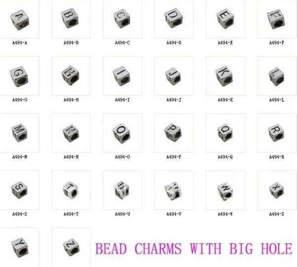 52 PCS Of European Style Antiqued SILVER/gold Cube ALPHABET LETTER BEADS W/big Hole 
52 PCS Of European Style Antiqued SILVER/gold Cube ALPHABET LETTER BEADS W/big Hole
