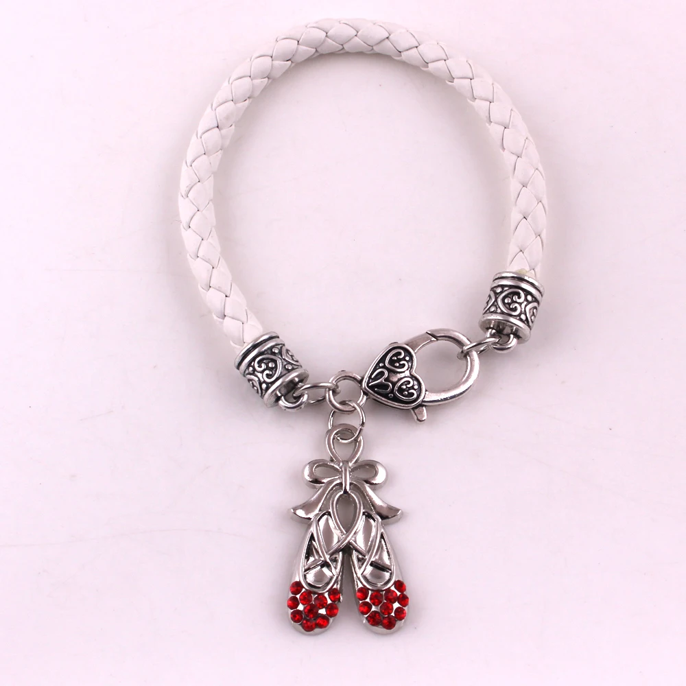 Women Bracelets Pulseras Bangle Leather Chain Beautiful Pendant Ballet Shoes Shape With Colorful Crystals Provide Dropshipping | Украшения